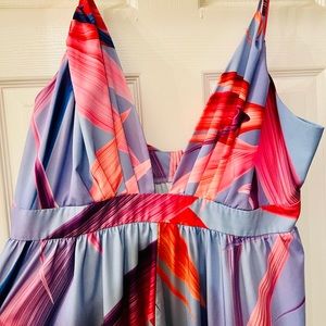 SHEIN VCAY Plus Floral Print Backless Plunging Neck Dress